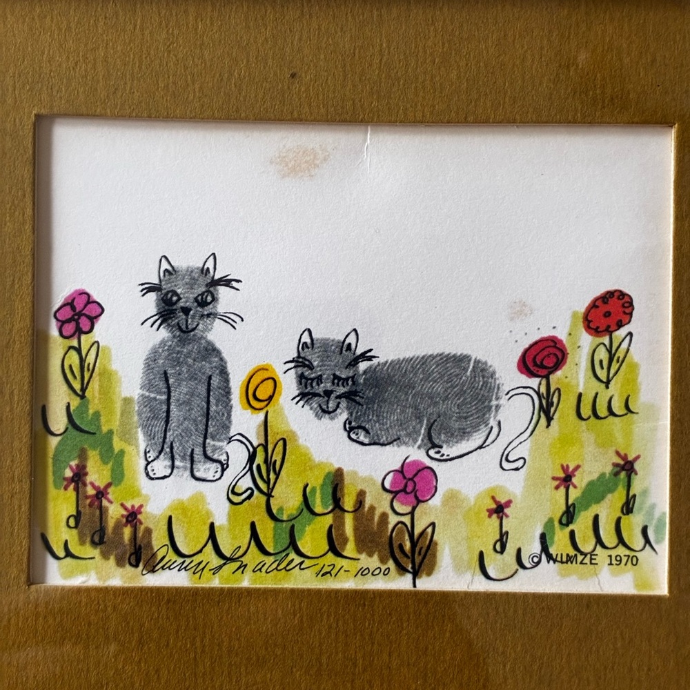 A 1970 limited edition print of two cats by UMZE.